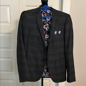 Paisley & Gray Dark Plaid Blazer with Floral Lining 36 R